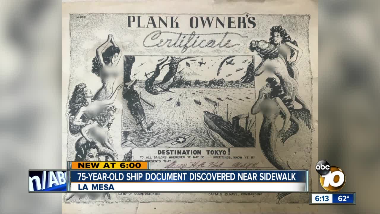 75-year-old ship document discovered near sidewalk