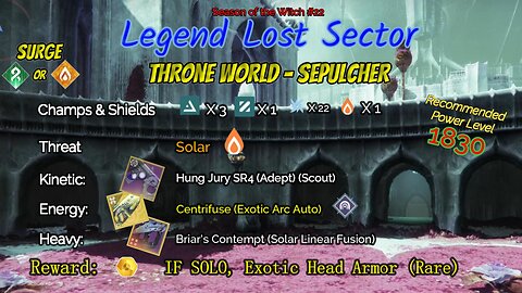 Destiny 2 Legend Lost Sector: Throne World - Sepulcher on my Strand Warlock 10-5-23