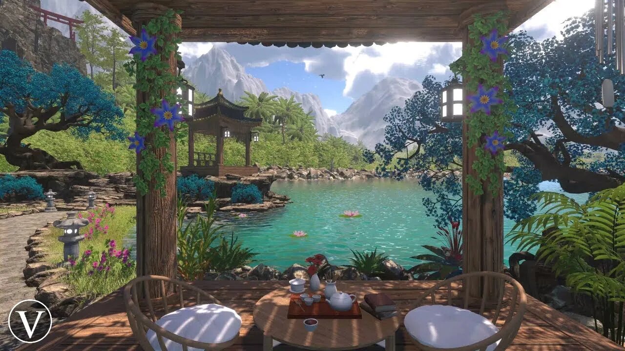 Zen Retreat | Day & Sunset Ambience | Tropical Nature, Wind Chimes & Water Sounds