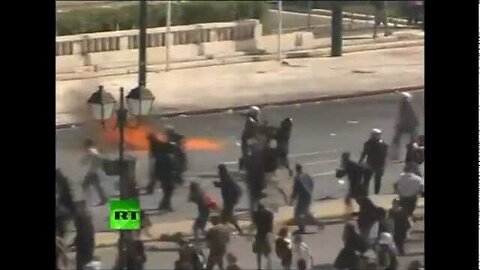 Athens greece huge riots, fires, police and tear gas