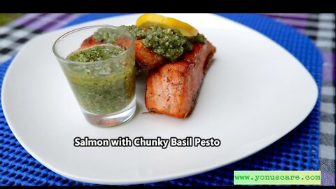 Keto Salmon with Chunky Basil Pesto
