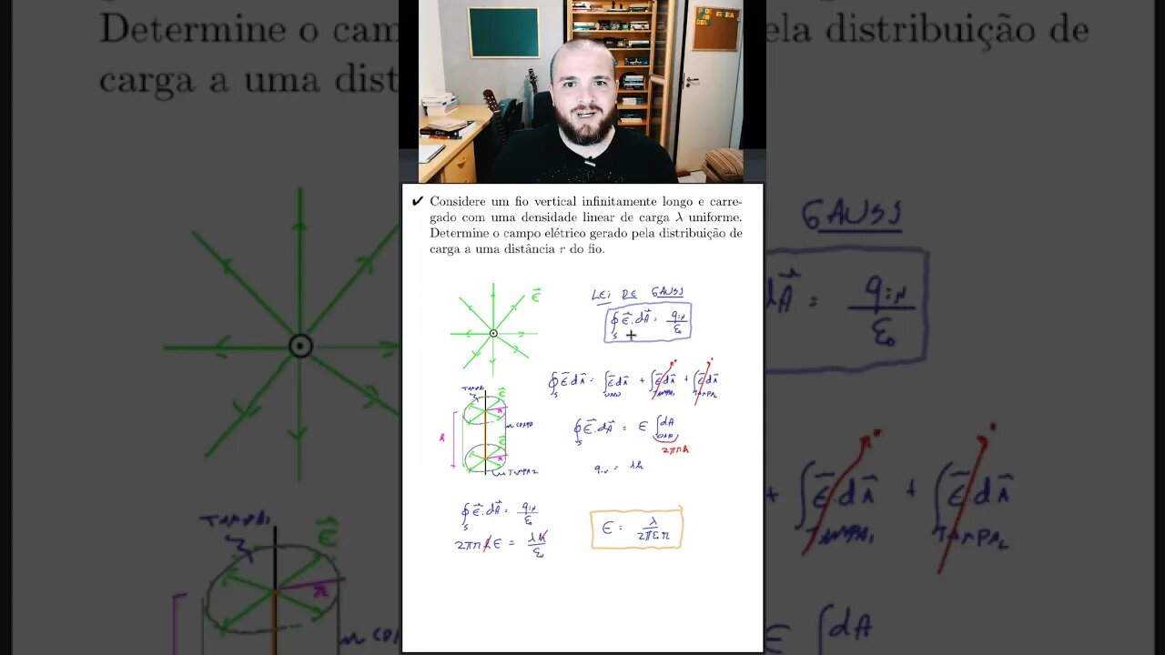 Como obter o campo eletrico gerado por um fio infinito [Problema em 1 min ou menos]