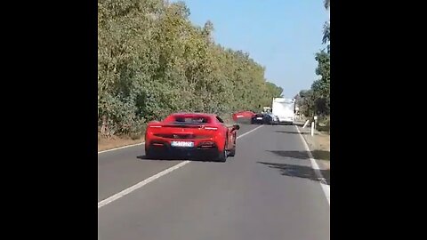 Ferrari Slams Into Lamborghini Flips Camper in Italy