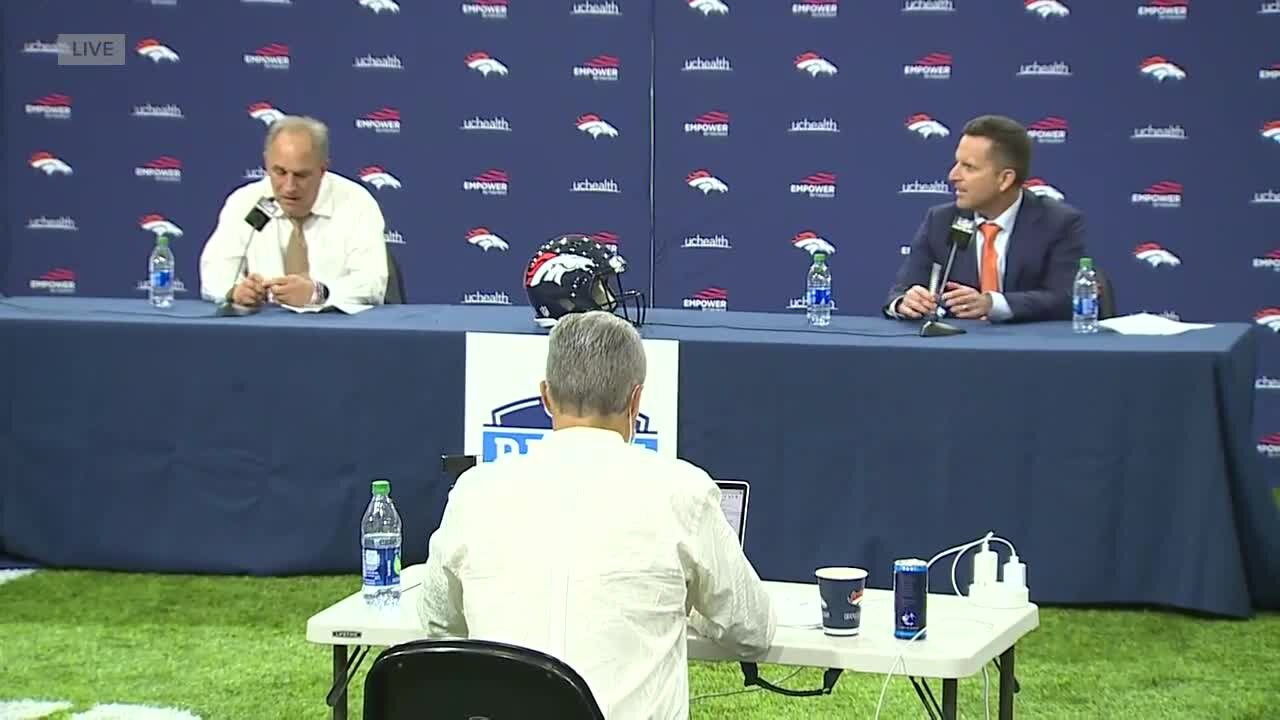 Broncos coach Vic Fangio and GM George Paton hold press conference after first round pick