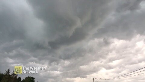 Sinister-looking clouds churn in the sky
