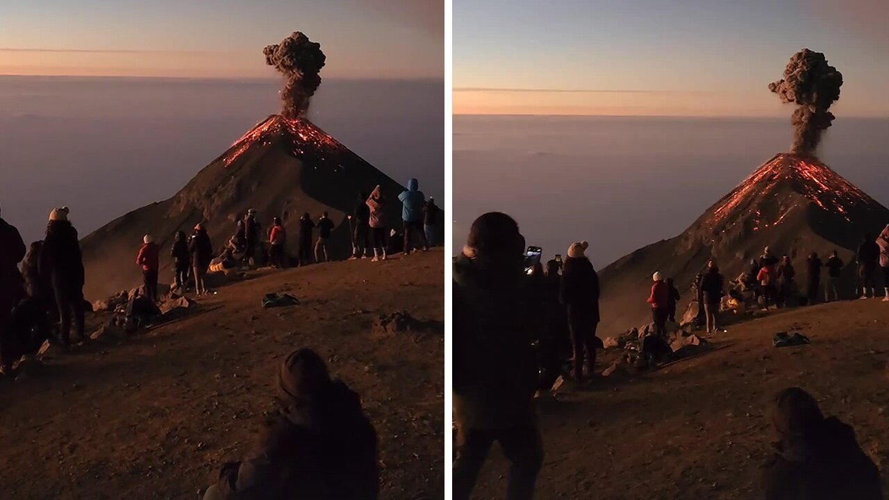Hypnotizing sunset view from the peak of Acatenango volcano in Guatemala