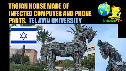 TROJAN HORSE MADE OF INFECTED COMPUTER & PHONE PARTS. TEL AVIV UNIVERSITY