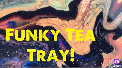 (45) Pour Painting on a Wooden Tea Tray -Relaxing Acrylic Pouring
