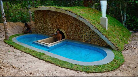 Build a Hidden Underground House 🏡 with Stunning Fish Pond 🐟