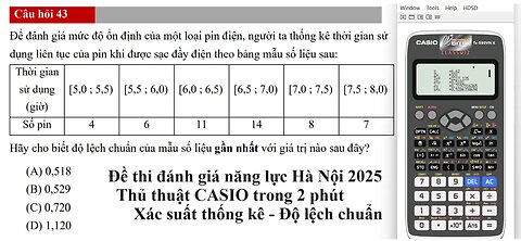 Đề thi đánh giá năng lực Hà Nội 2025: CASIO: Độ lệch chuẩn và phương sai: Để đánh giá mức độ ổn định