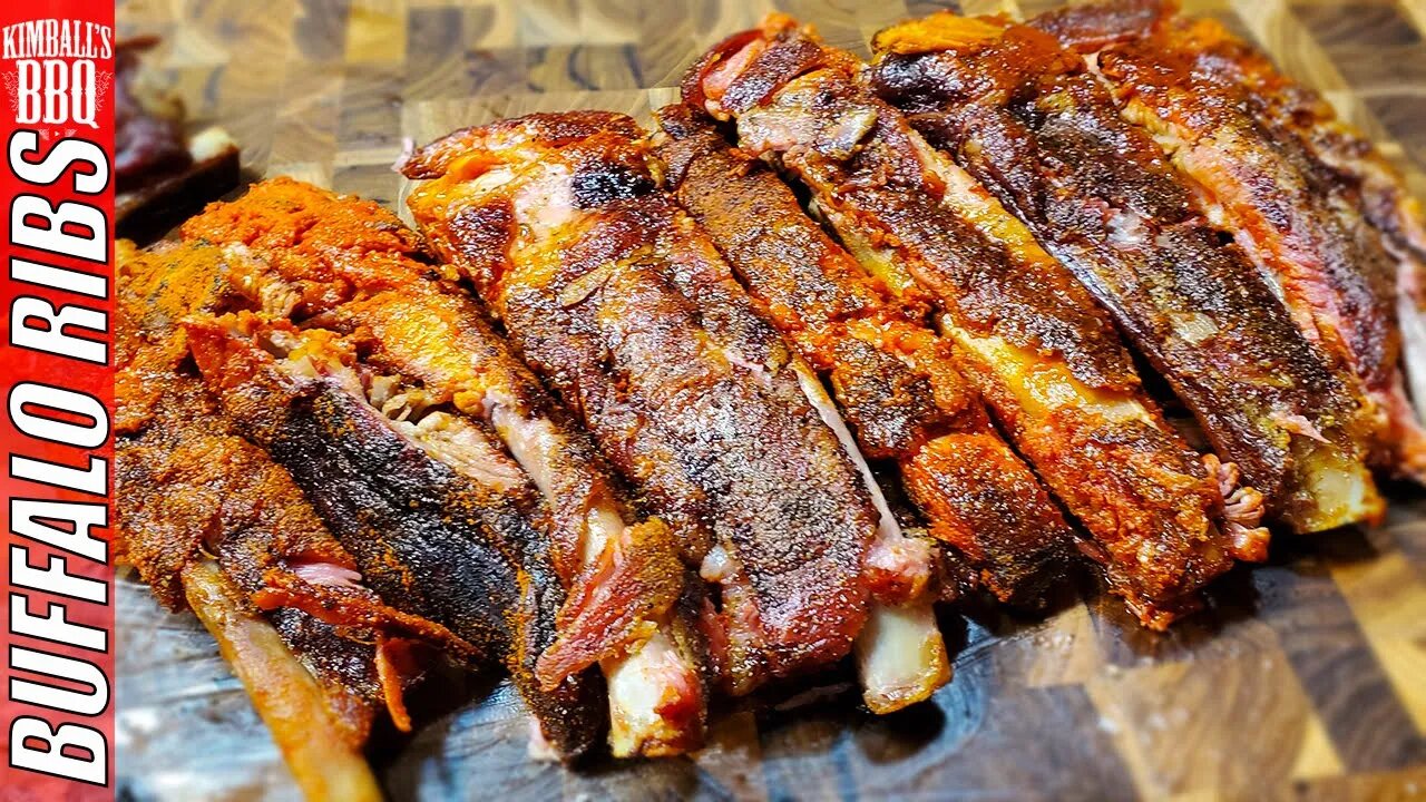 Buffalo Spare Ribs on Gravity Fed Charcoal Grill (Easy Recipe)