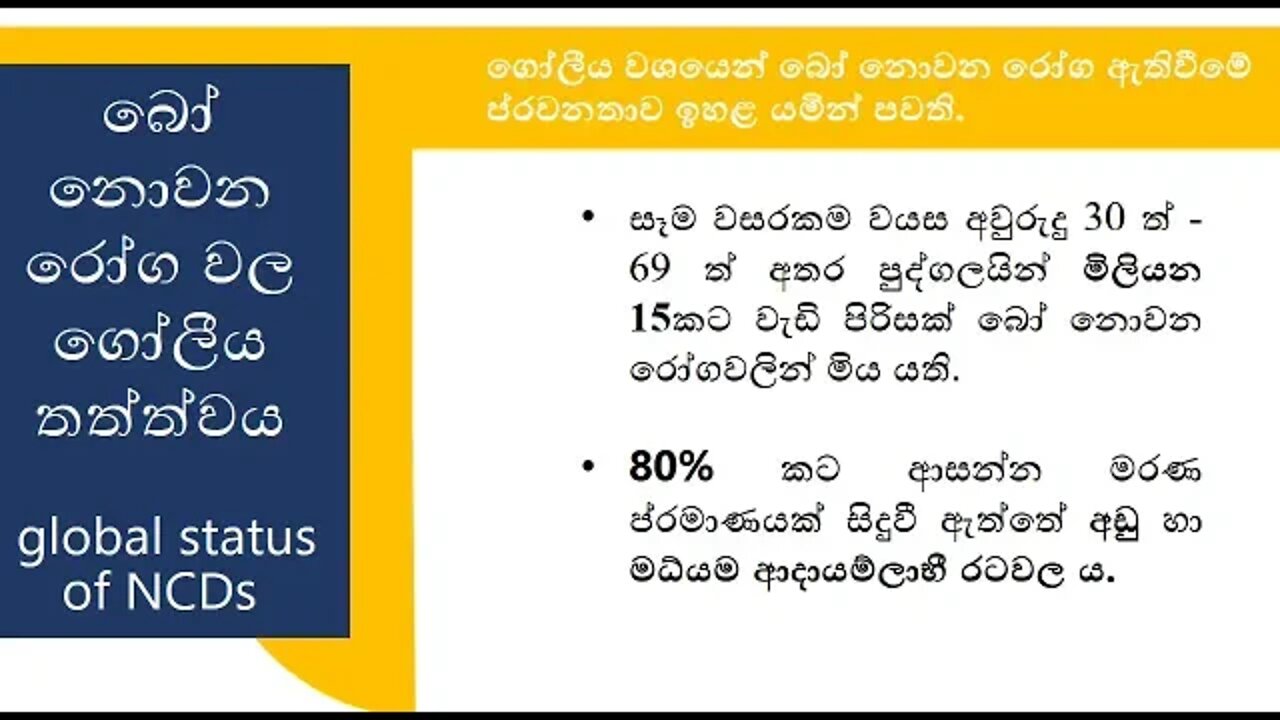 බෝනොවන රෝග සහ වැලැක්වීමේ උපාය මාර්ග Non-Communicable Diseases and Prevention Strategies