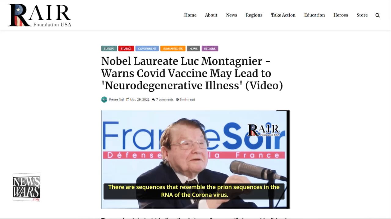 Nobel Prize Winning Virologist Luk Montagnier Doubles Down On COVID-19 Vaccine Induced ADE & Prions