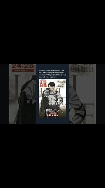 Livai pour la troisième partie de la partie finale de L’Attaque des Titans prévue pour le 3 mars