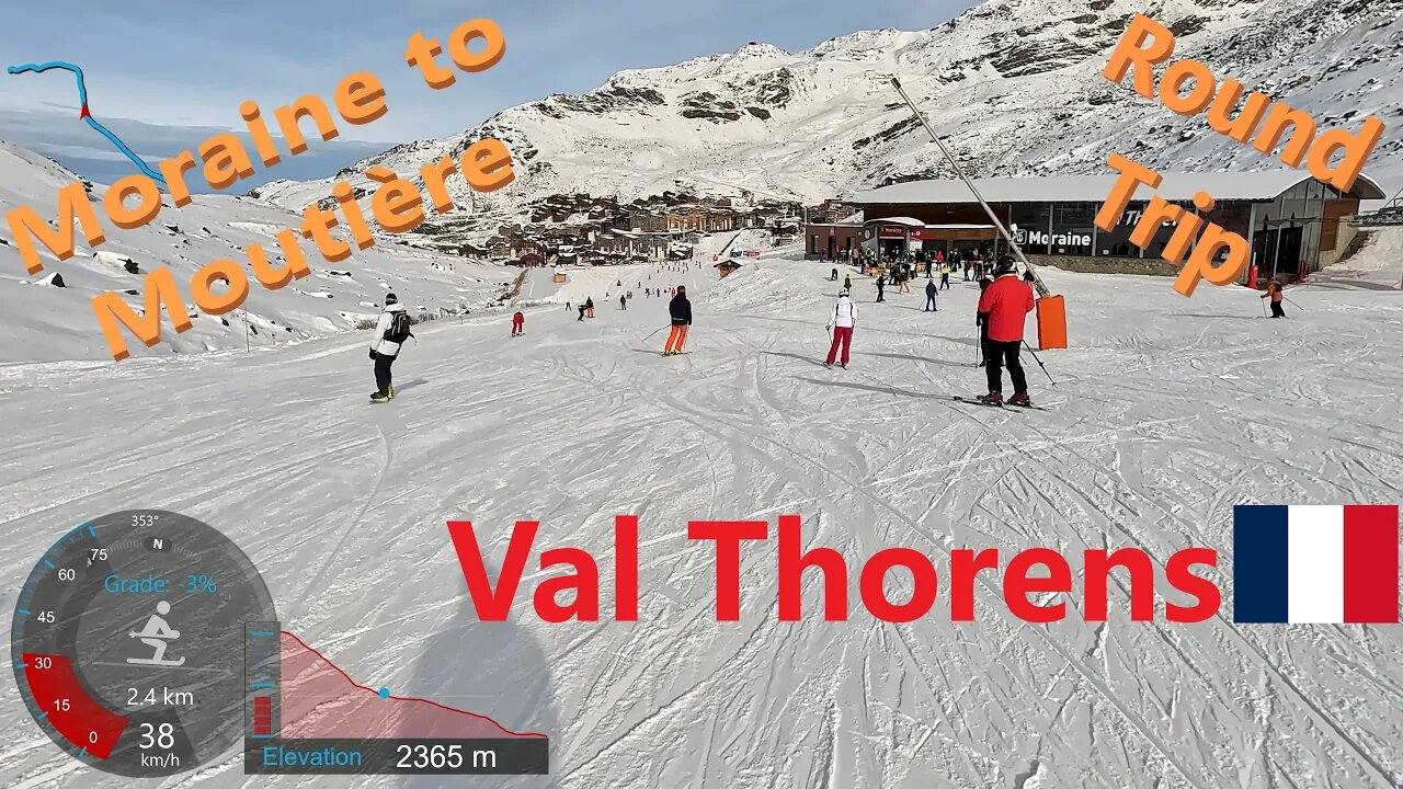 [4K] Skiing Val Thorens Les3Vallées, Moraine to Moutière Top to Bottom Loop, France, GoPro HERO11