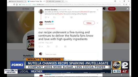 Nutella fans outraged at ingredients change
