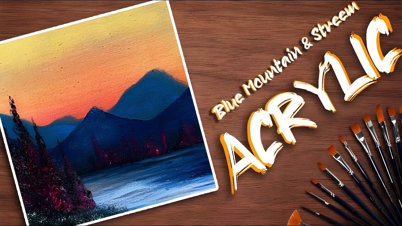 Blue Moumtain & Stream Acrylic Painting Tutorial for beginners