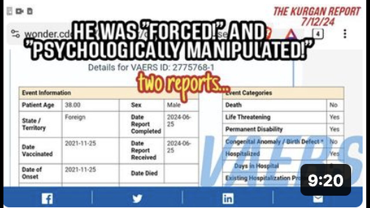 VAERS: TWO CASES - IF THIS IS THE SAME GUY, HE'S SCREWED!
