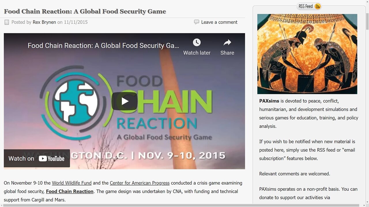 November 2015. A Global Food Security Game (part 1 of 3, english language).