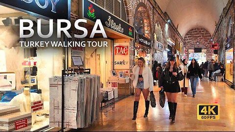 Bursa, Turkey walking tour 2025 4K 60 FPS | Bursa Grand Bazaar in old town