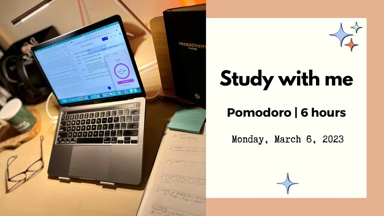 6-Hour Study with Me | 50 min Study + 10 min Break Pomodoro | Rain ☔️ and Crackling Fire 🪵 Sounds