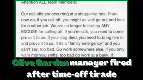 |NEWS| Olive Garden Manager Fired After Time-Off Tirade