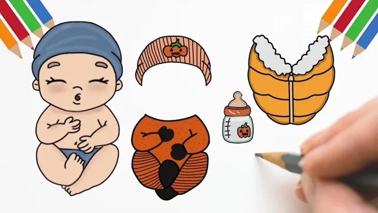 Como Desenhar BEBÊ+LOOK HALLOWEEN+ MAMADEIRA 🍼 + MANTA #bonecadepapel #paperdolls #halloween
