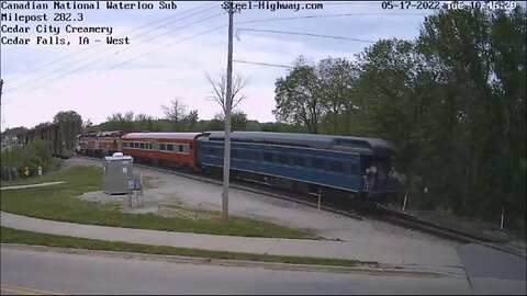 NB Iowa Northern with 2 Coaches at Cedar Falls Junction on May 17, 2022 #SteelHighway