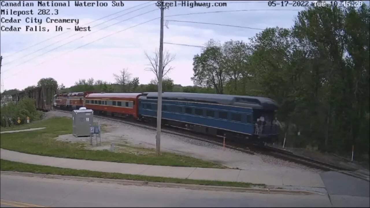 NB Iowa Northern with 2 Coaches at Cedar Falls Junction on May 17, 2022 #SteelHighway