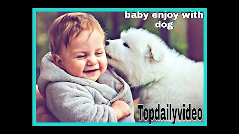 Baby enjoy with dog|dog play with baby