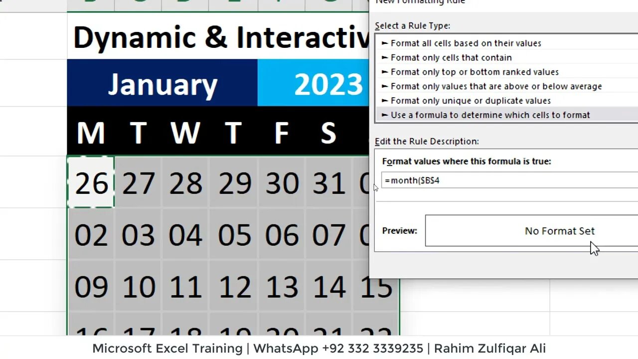 Make Dynamic & Interactive Calendar in Excel with Formula + Conditional Formatting