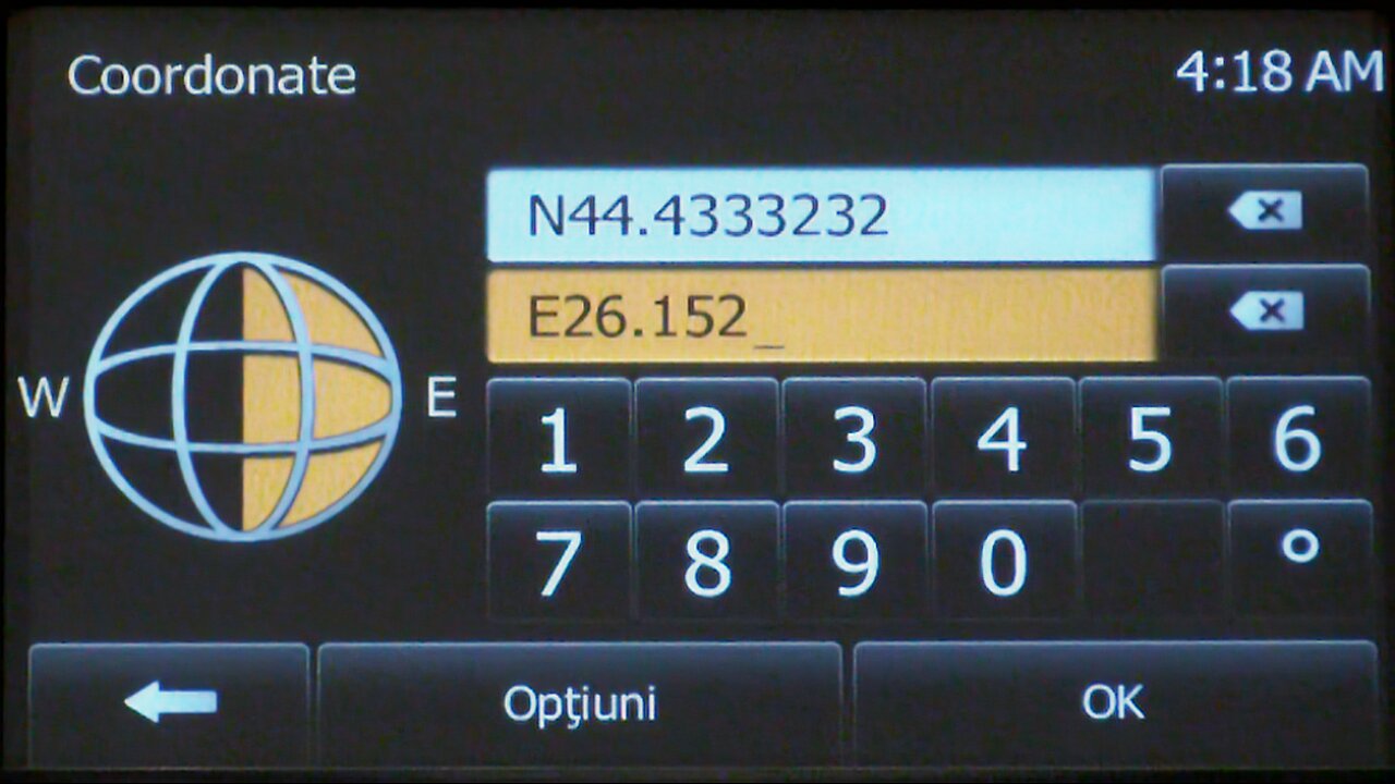 Destinație cu coordonate GPS la navigație auto Dacia