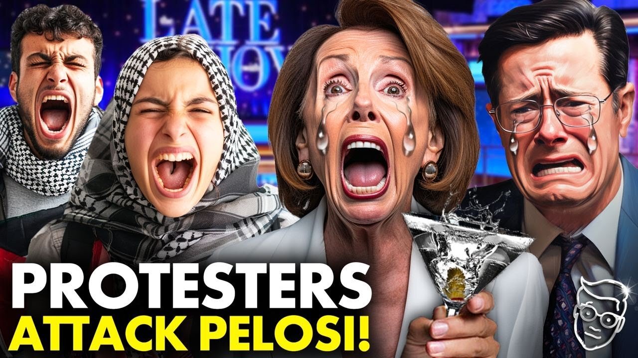 Left-Wing Protesters CRASH Nancy Pelosi's Interview At DNC, Colbert PANICS | 'WAR CRIMINAL!'