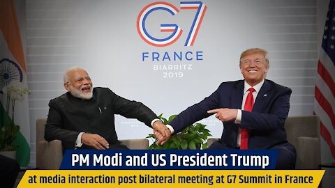 PM Modi and US President Trump at media interaction post bilateral meeting at G7 Summit in France