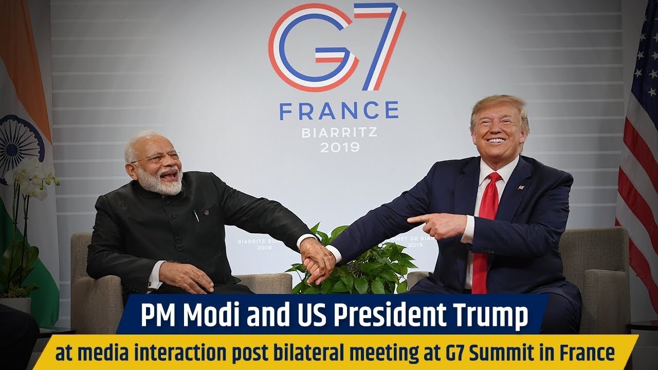 PM Modi and US President Trump at media interaction post bilateral meeting at G7 Summit in France