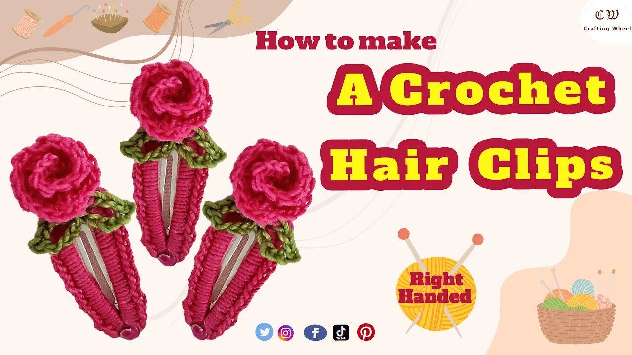 How to make a crochet flower hair clip ( Right - Handed )