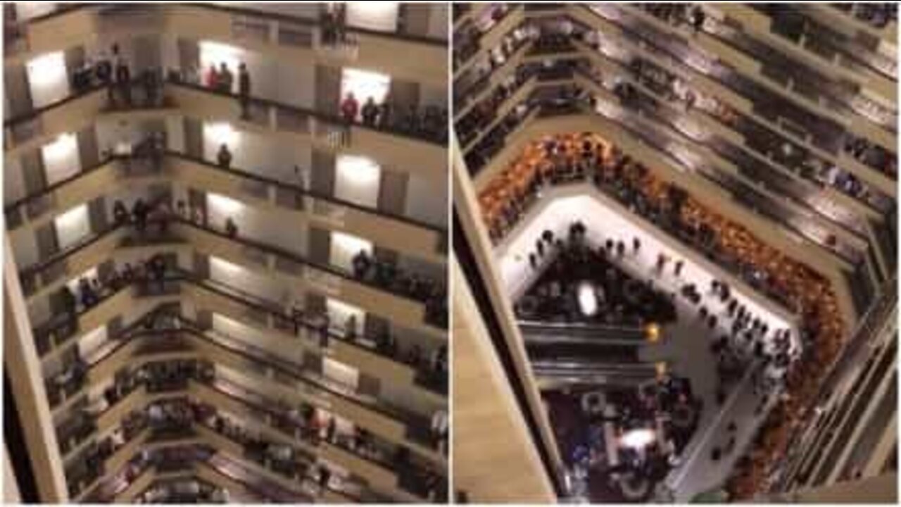 Student choir sings American anthem at a Louisville hotel