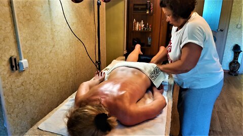 Massage for severely swollen back and legs. Total body drainage. ASMR sounds