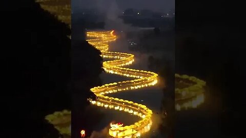 Eighty bamboo rafts with golden lights #beautiful #beauty #password