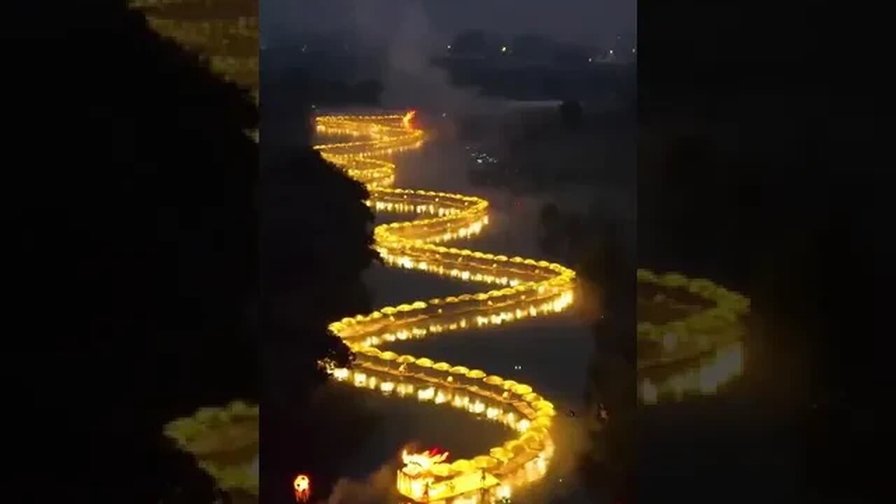 Eighty bamboo rafts with golden lights #beautiful #beauty #password