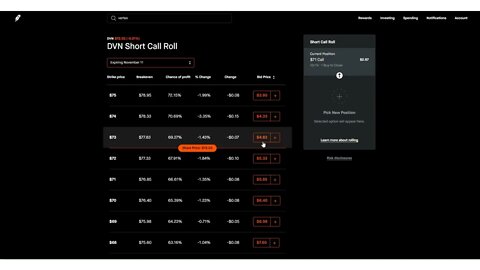 Rolled DVN Call and received $210.00