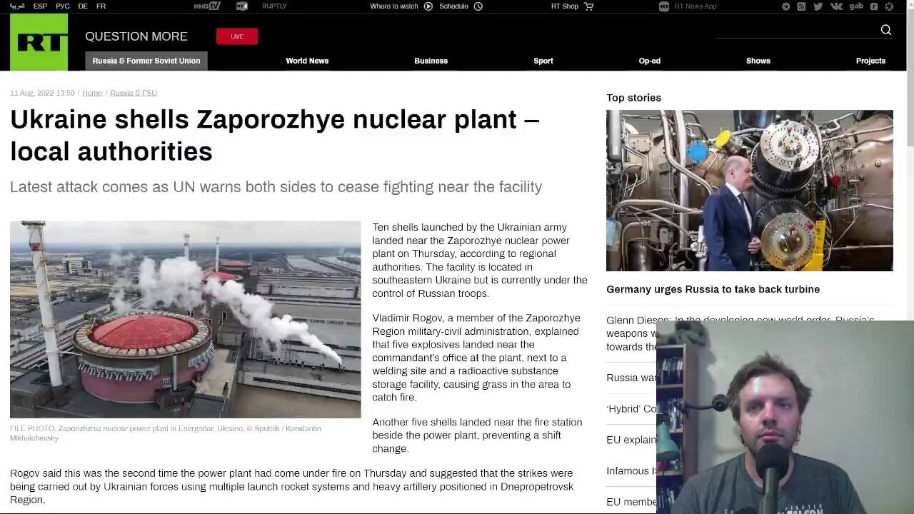 Ukraine continues to shell Zaporozhye nuclear power plant, creating potential for Chernobyl incident