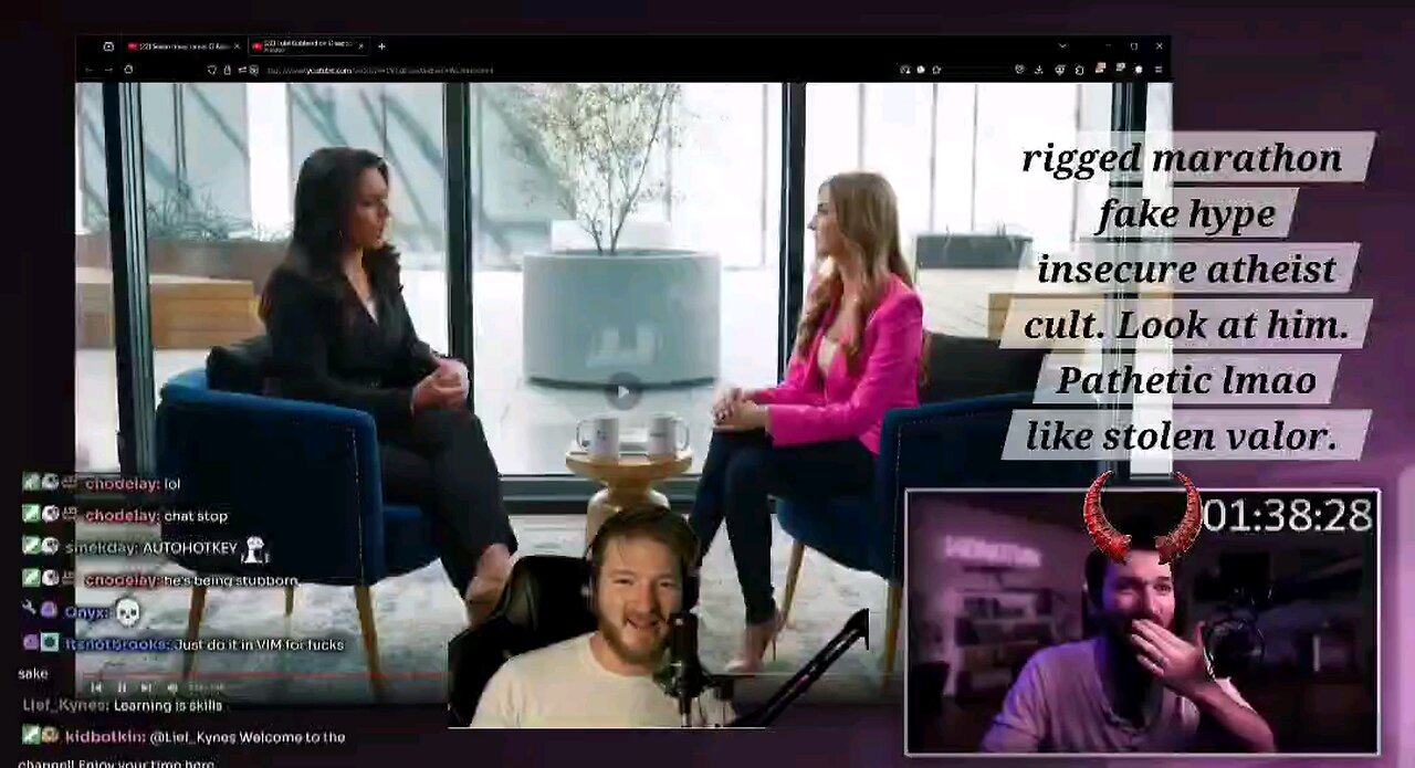 Atheist Leftist Streamer talking smack about trump and conservatives.