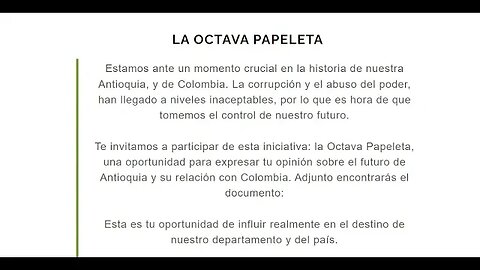 La 8va (Octava) Papeleta por la Independencia de Antioquia