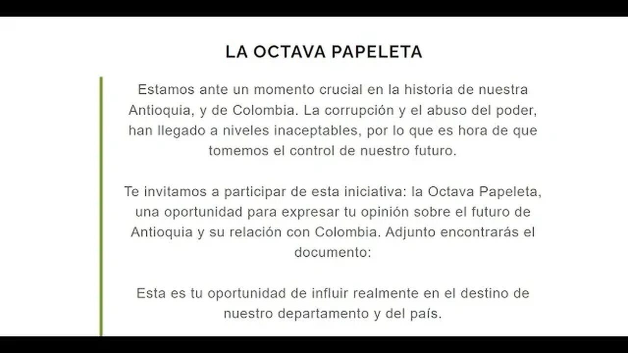 La 8va (Octava) Papeleta por la Independencia de Antioquia
