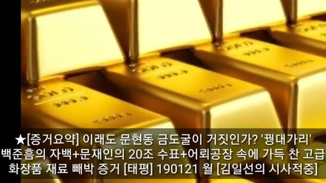 ★[증거요약] 이래도 문현동 금도굴이 거짓인가? '꿩대가리' 백준흠의 자백+문재인의 20조 수표+어뢰공장 속에 가득 찬 고급 화장품 재료 빼박 증거 [태평]190121월 [김일선]