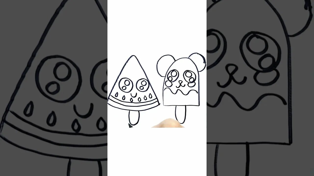 How to Draw and Paint Kawaii Watermelon and Panda Popsicles