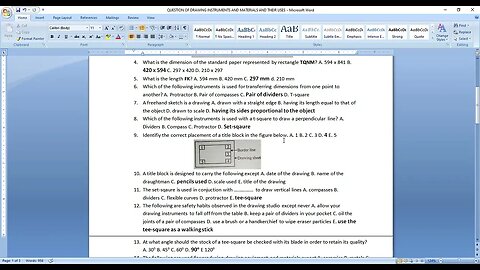 QUESTIONS ON DRAWING INSTRUMENTS, MATERIALS AND SAFE WORKING HABITS
