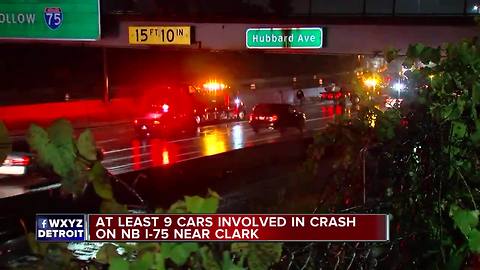 At least nine cars involved in crash on NB I-75 near Clark in Detroit