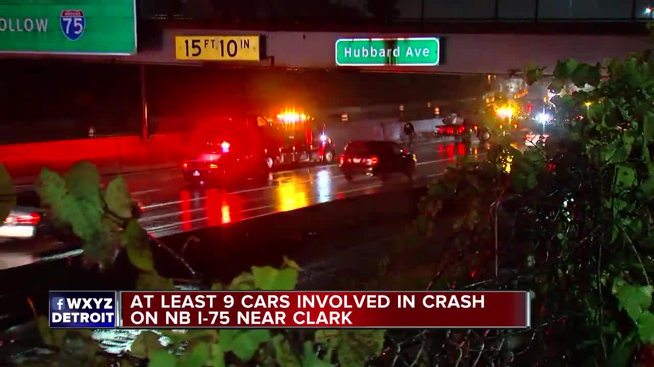 At least nine cars involved in crash on NB I-75 near Clark in Detroit
